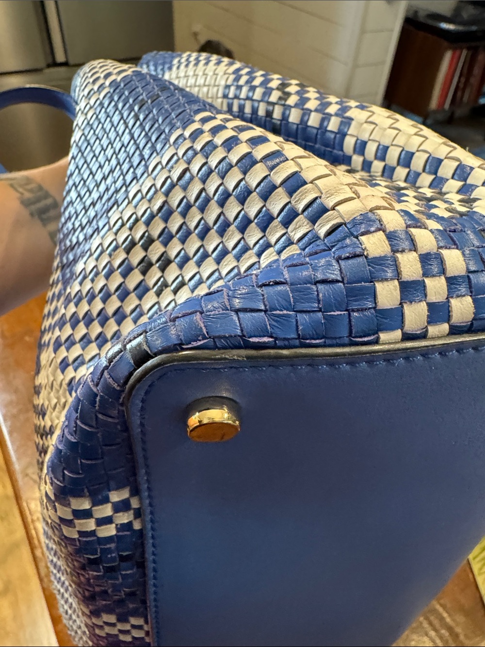 kate spade Blue and White Woven Plaid Tote - Picture 9 of 16